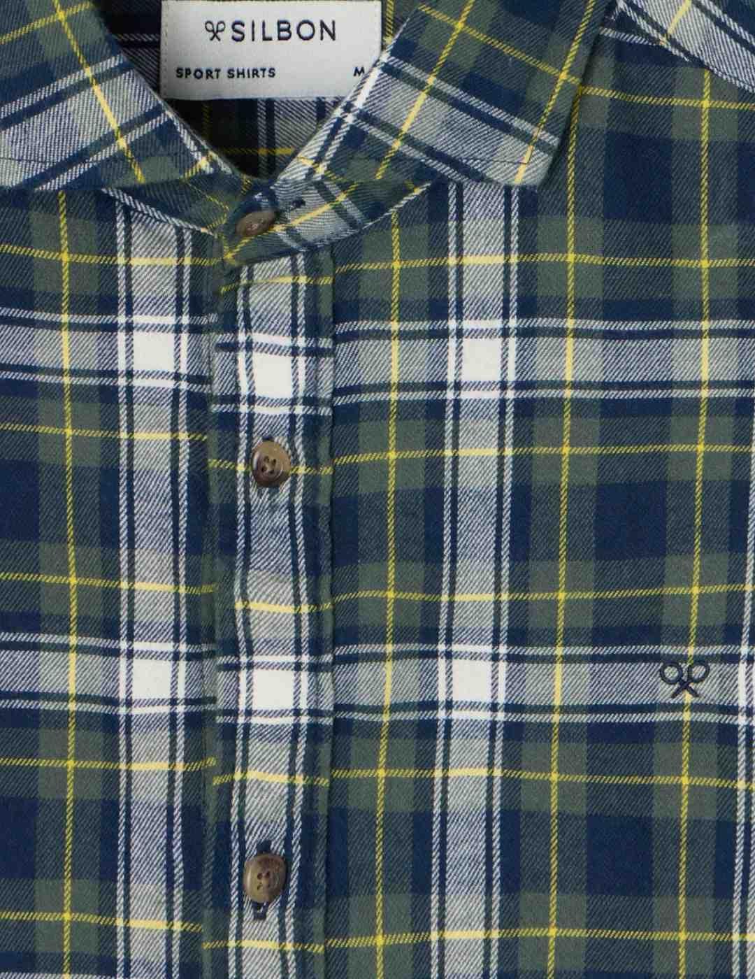 Camisa Silbon cuadro tartan  azul verde hombre