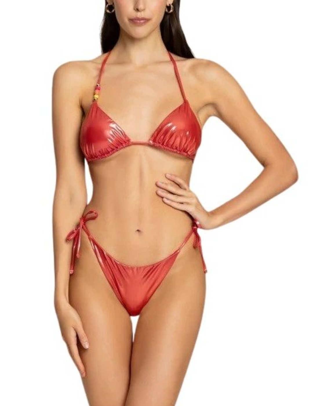 Bikini 4Givennes dos piezas rojo coral metalizado para mujer
