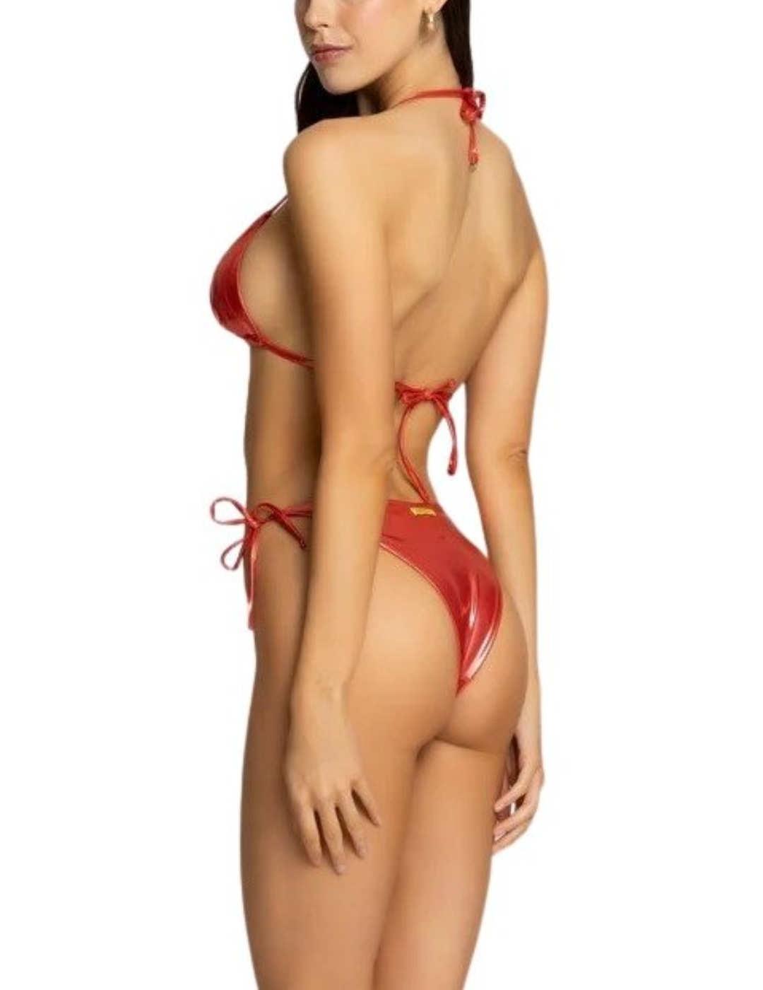 Bikini 4Givennes dos piezas rojo coral metalizado para mujer
