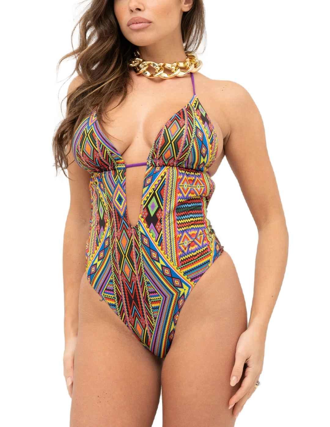 Trikini 4Givennes multicolor geométrico tribal para mujer