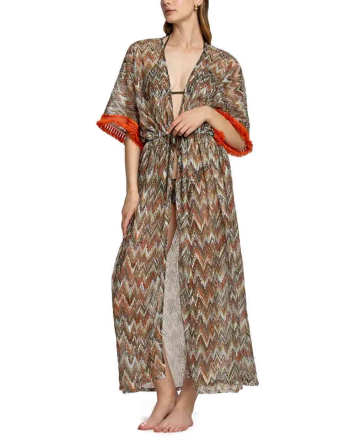 Caftán 4Givenness largo marrón de red geométrica mujer