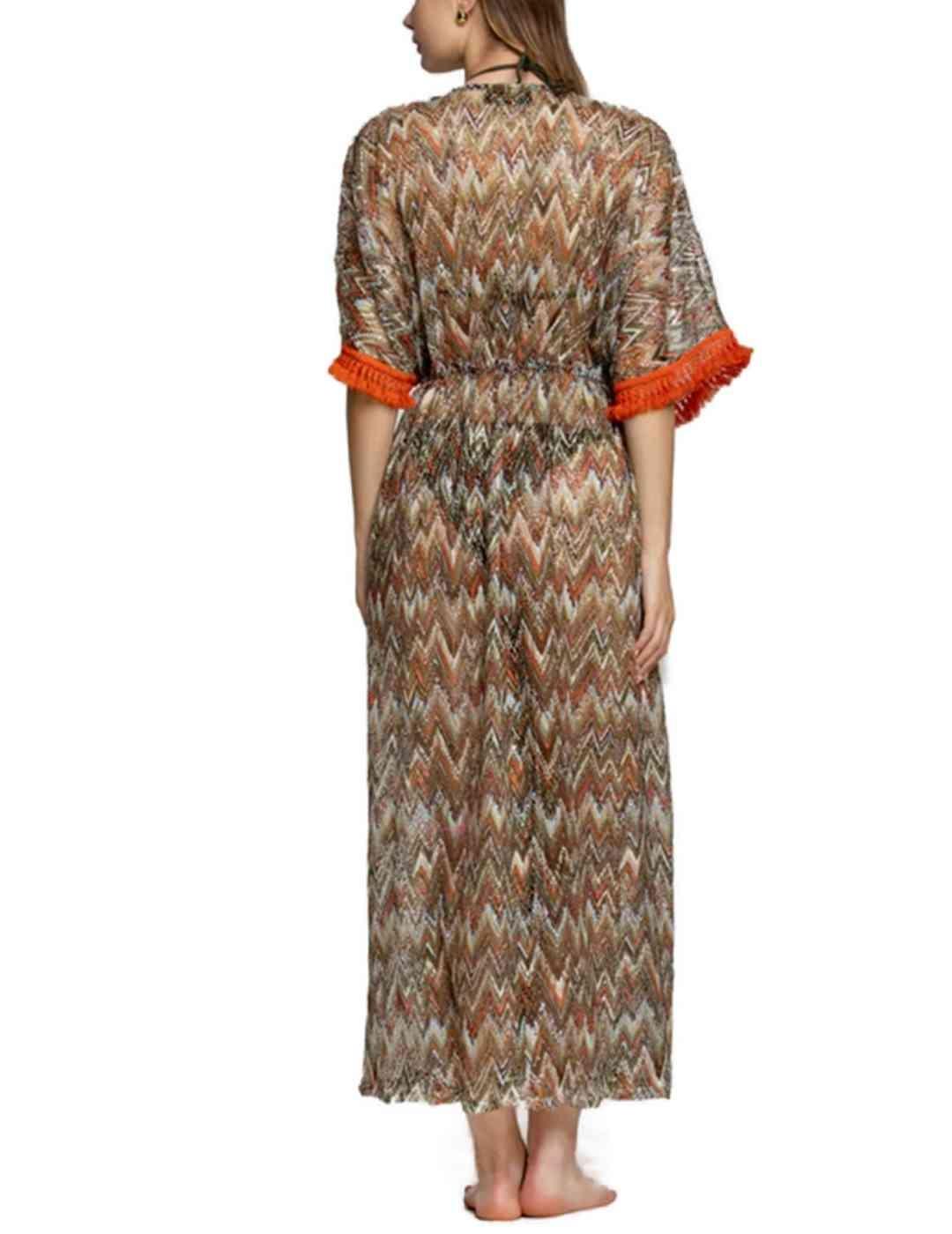 Caftán 4Givenness largo marrón de red geométrica mujer