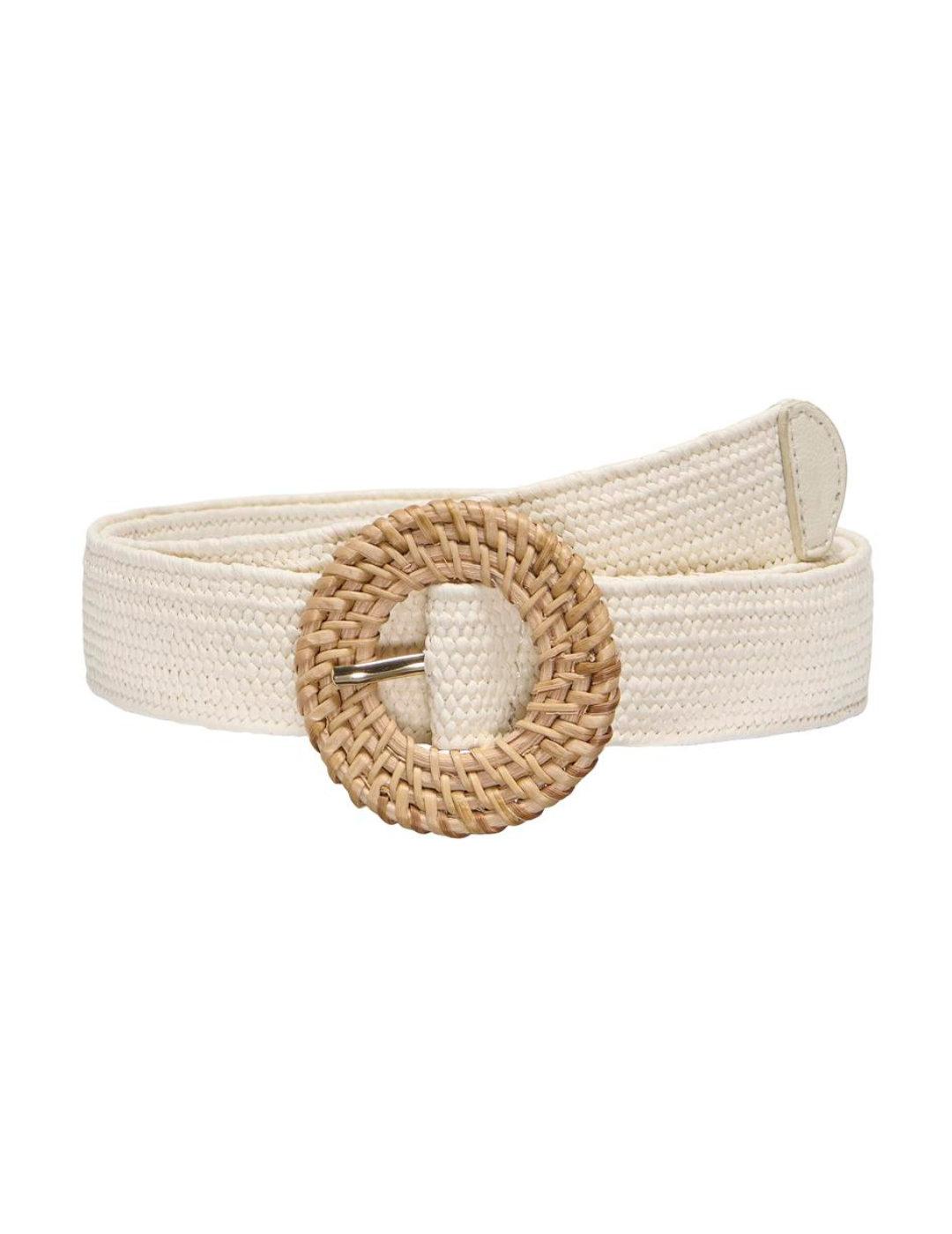 Cinturón Only Larisa rafia beige hebilla redonda para mujer