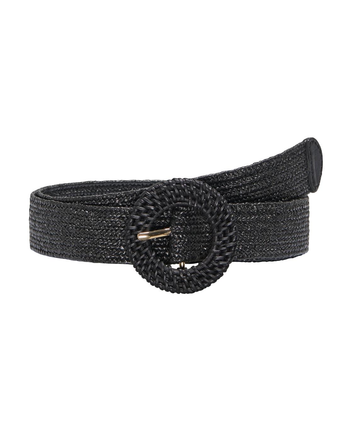 Cinturon Only Larisa rafia negro hebilla redonda para mujer