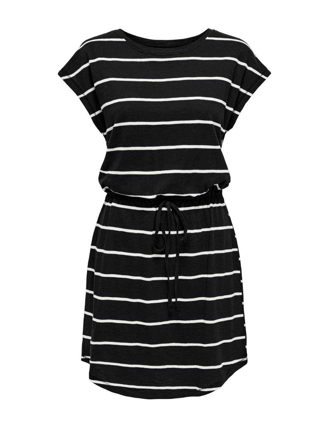 Vestido Only Summer mini negro rayas blancas para mujer