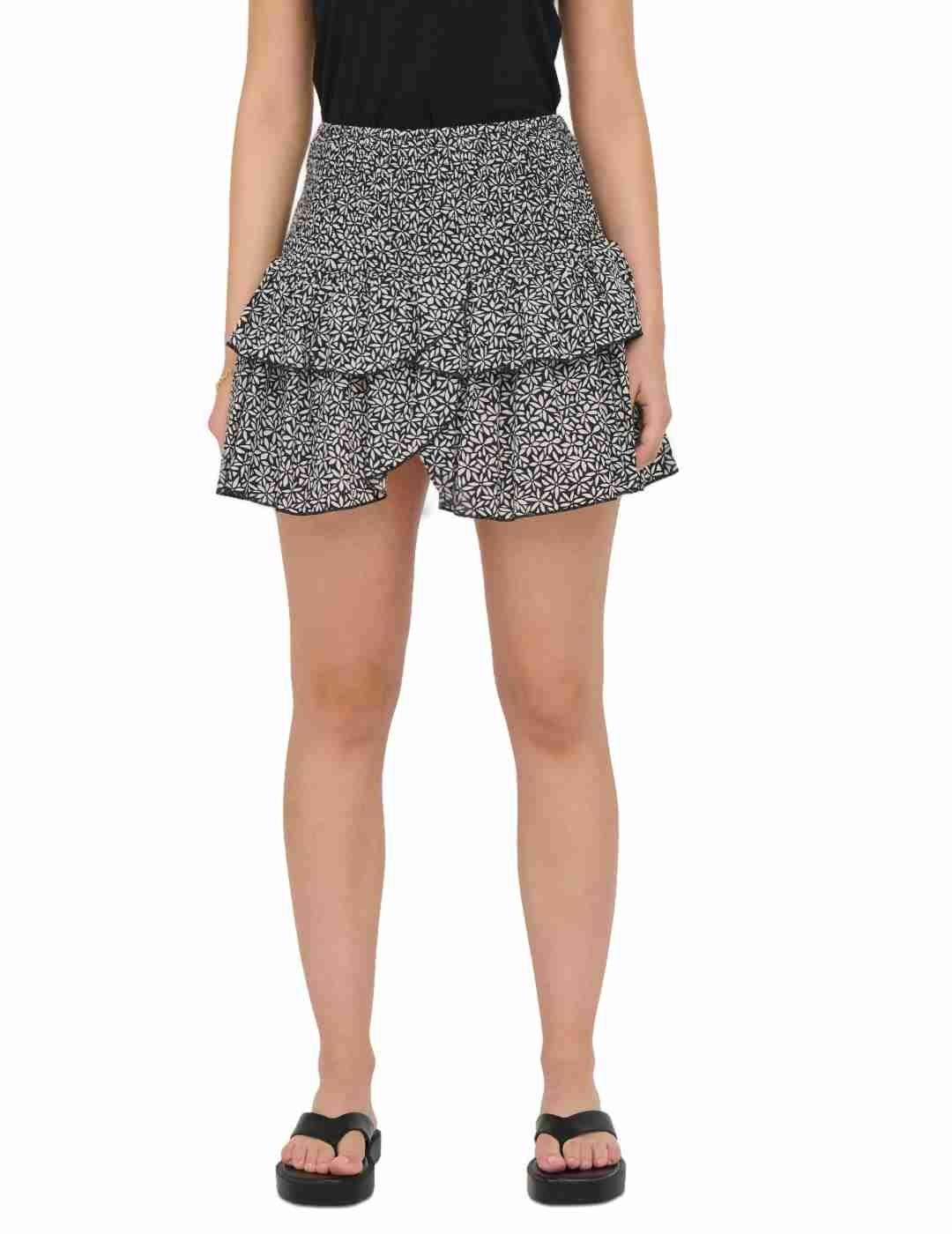 Falda Only Nadja flores negra y beige volantes de mujer
