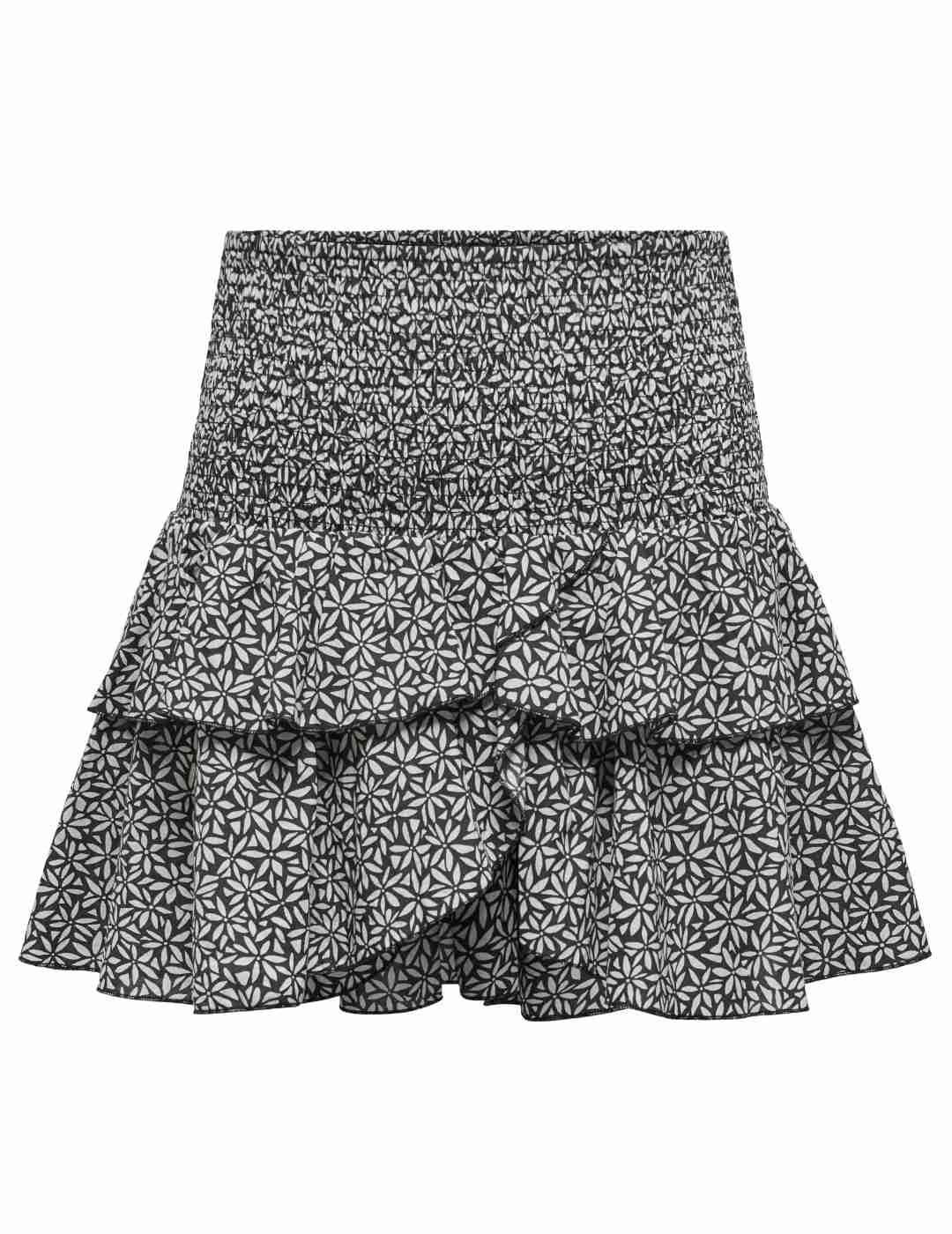 Falda Only Nadja flores negra y beige volantes de mujer