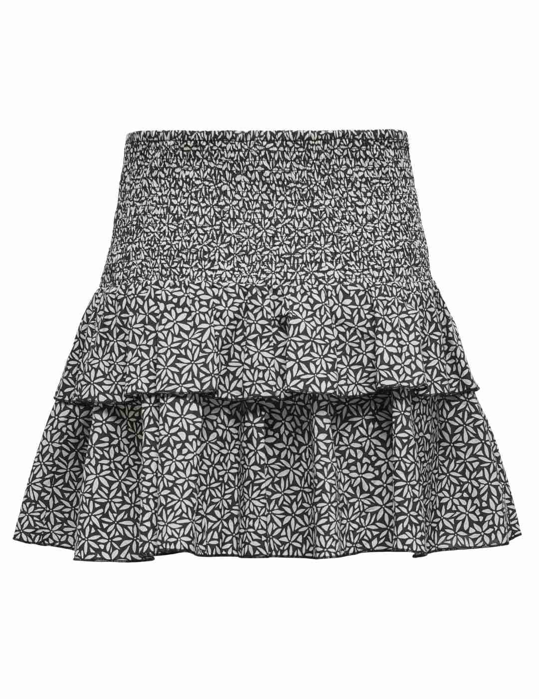 Falda Only Nadja flores negra y beige volantes de mujer