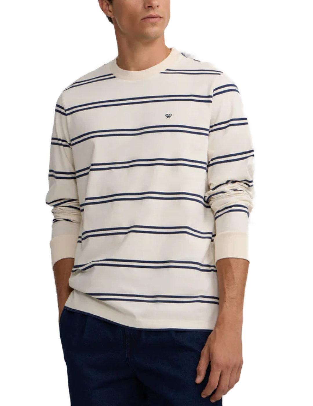 Camiseta Silbon manga larga rayas marino y crudo para hombre