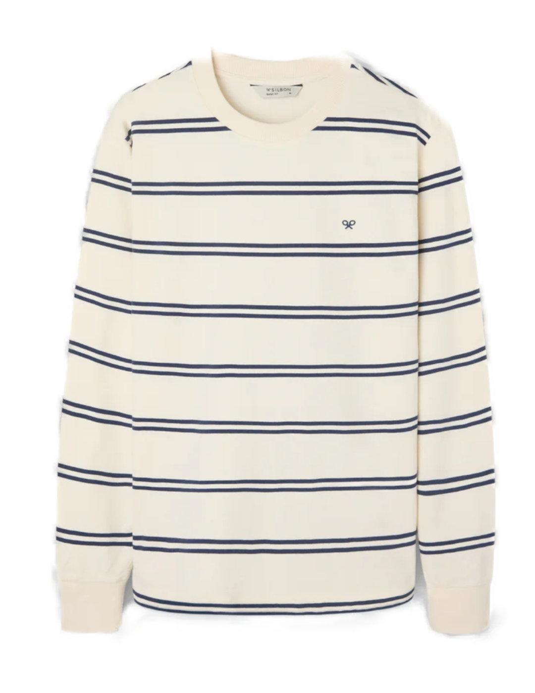 Camiseta Silbon manga larga rayas marino y crudo para hombre