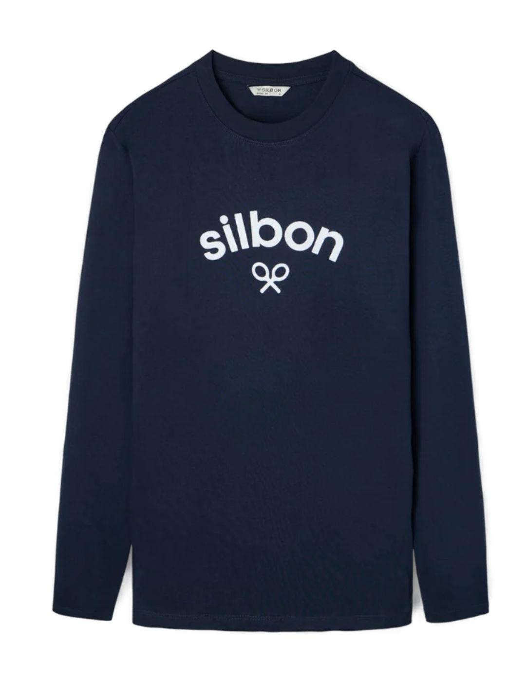 Camiseta Silbon manga larga logo medio marino de hombre