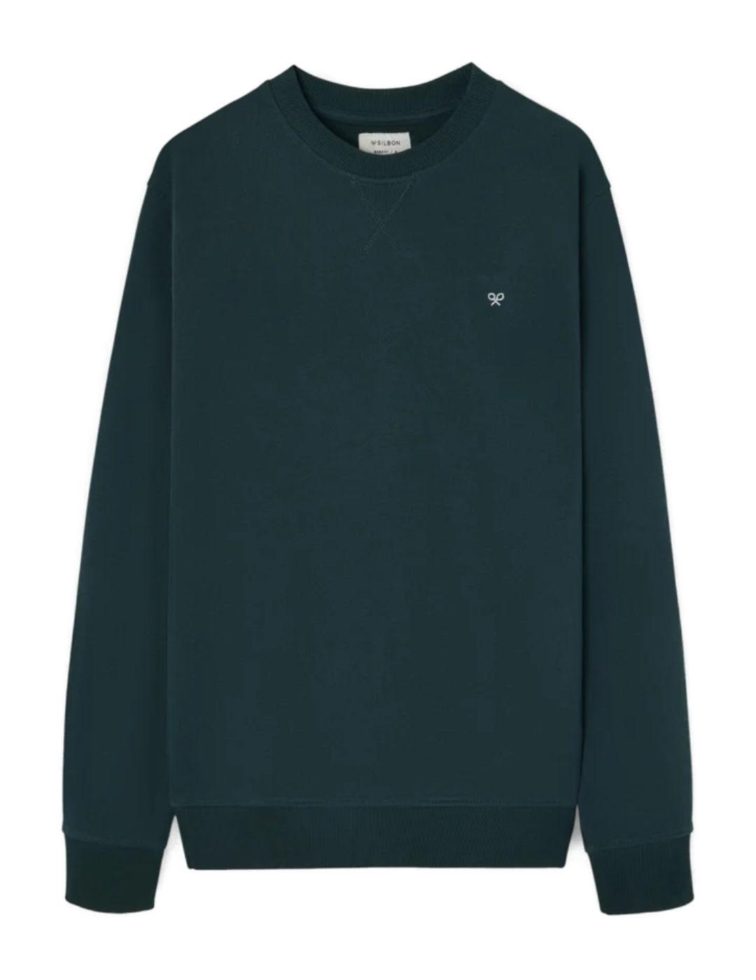 Sudadera Silbon minilogo verde oscuro sin capucha de hombre
