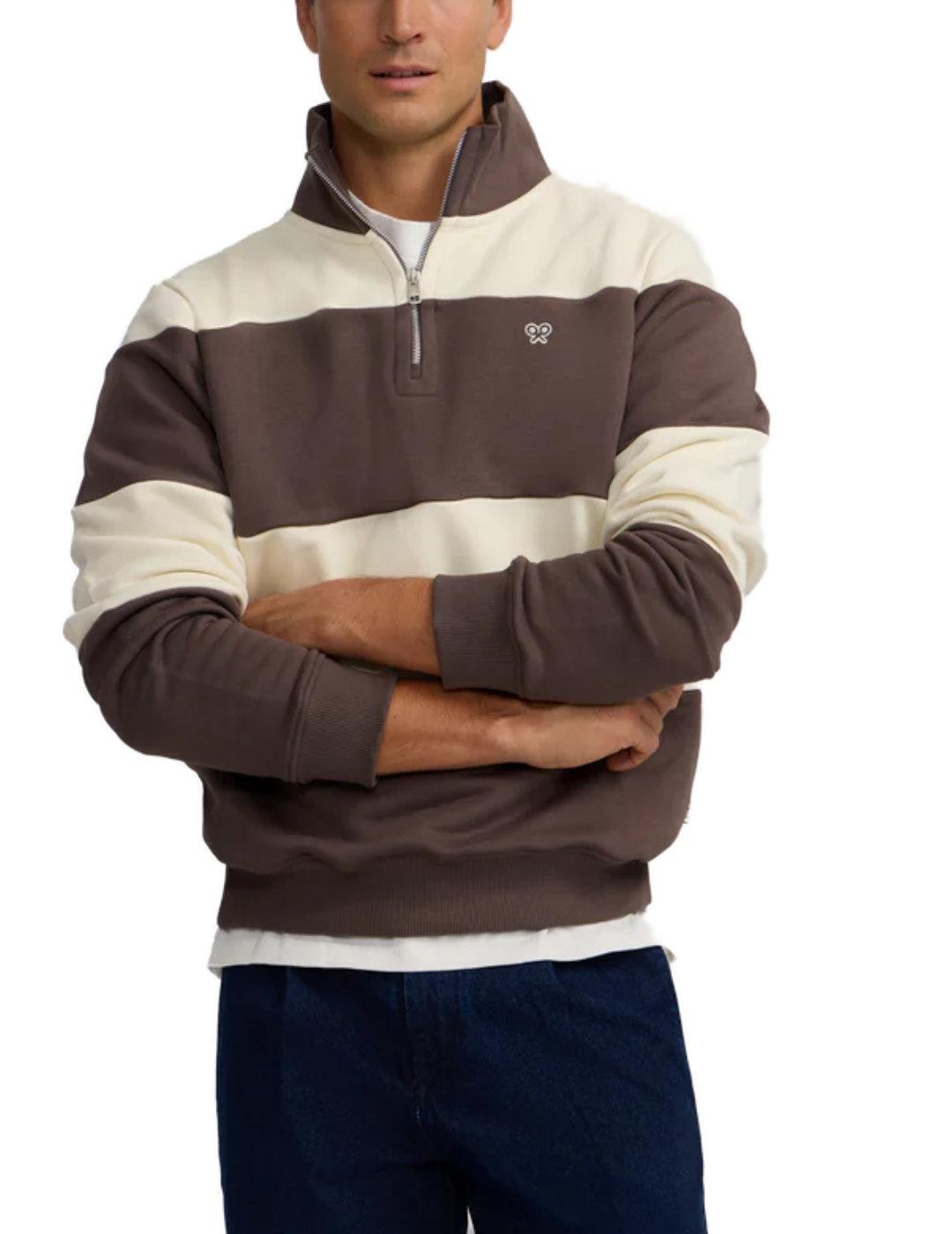 Sudadera Silbon cremallera raya marrón y cruda para hombre