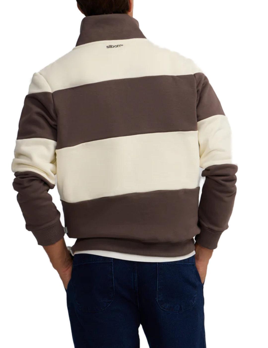 Sudadera Silbon cremallera raya marrón y cruda para hombre