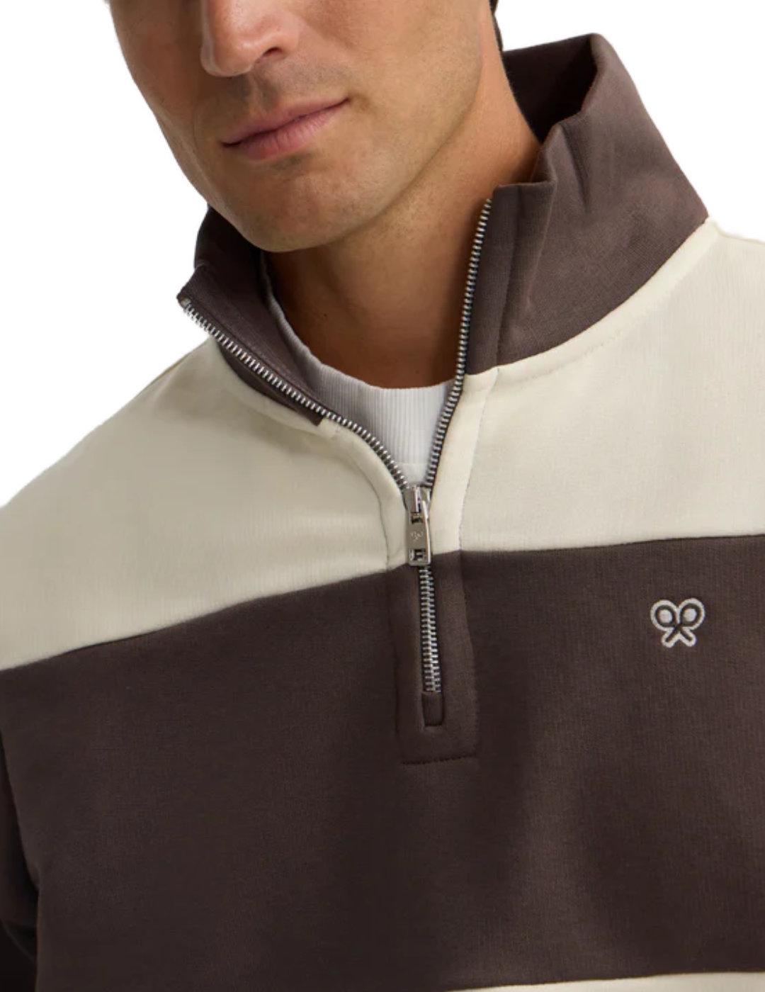 Sudadera Silbon cremallera raya marrón y cruda para hombre