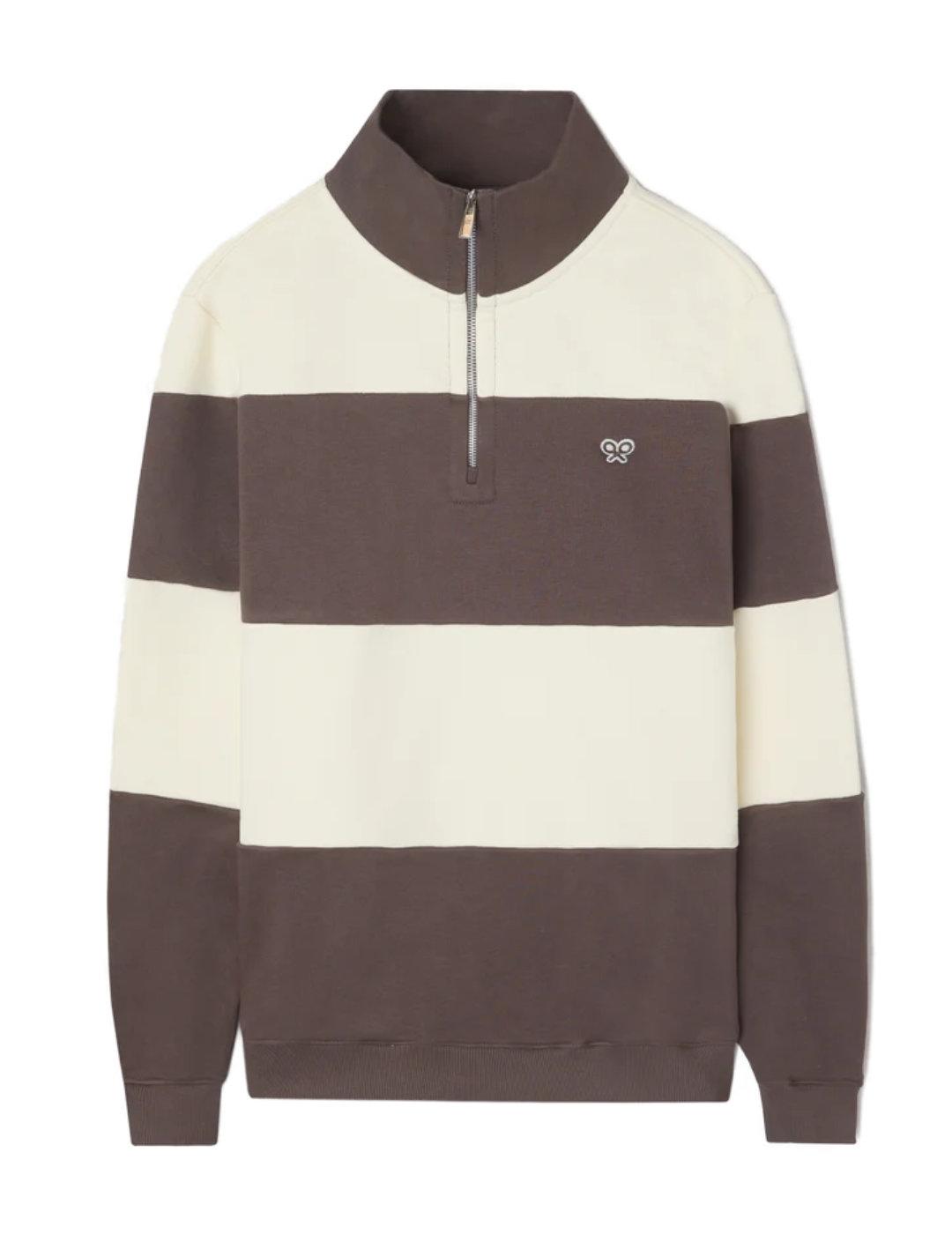 Sudadera Silbon cremallera raya marrón y cruda para hombre