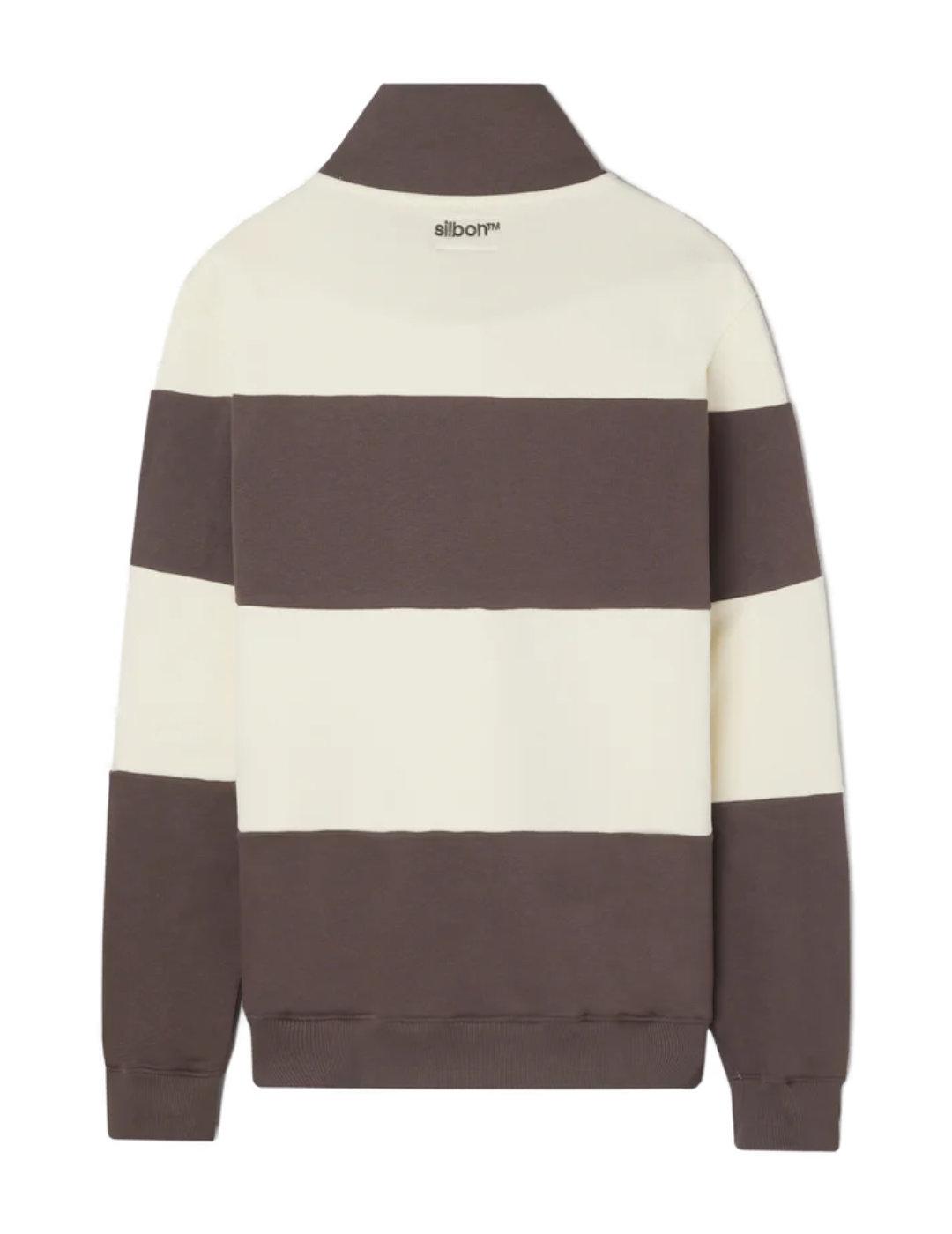 Sudadera Silbon cremallera raya marrón y cruda para hombre