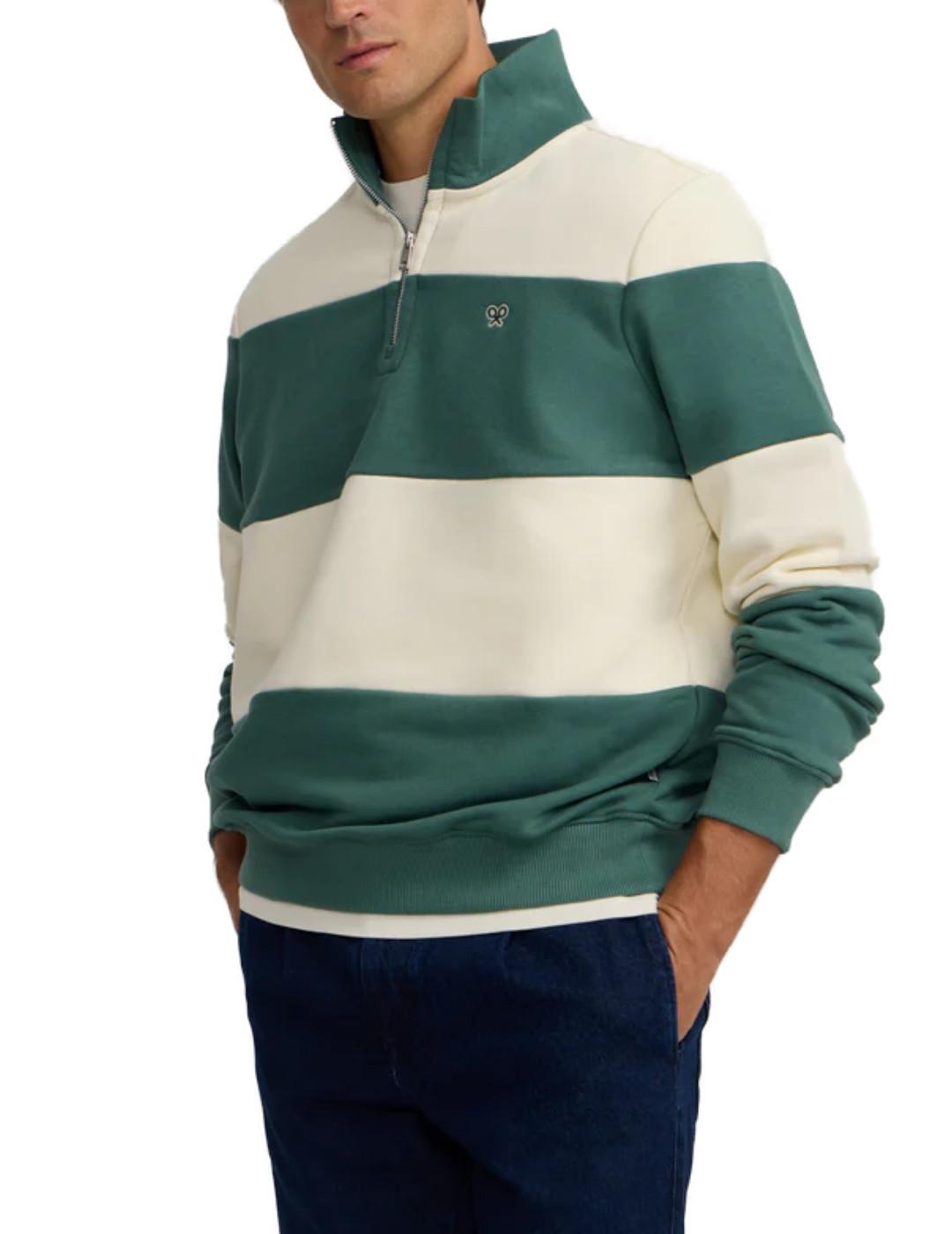 Sudadera Silbon cremallera raya verde y cruda para hombre