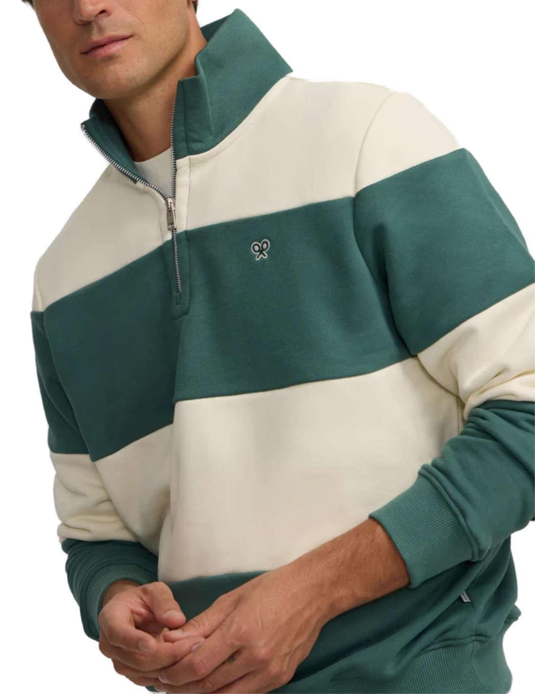 Sudadera Silbon cremallera raya verde y cruda para hombre