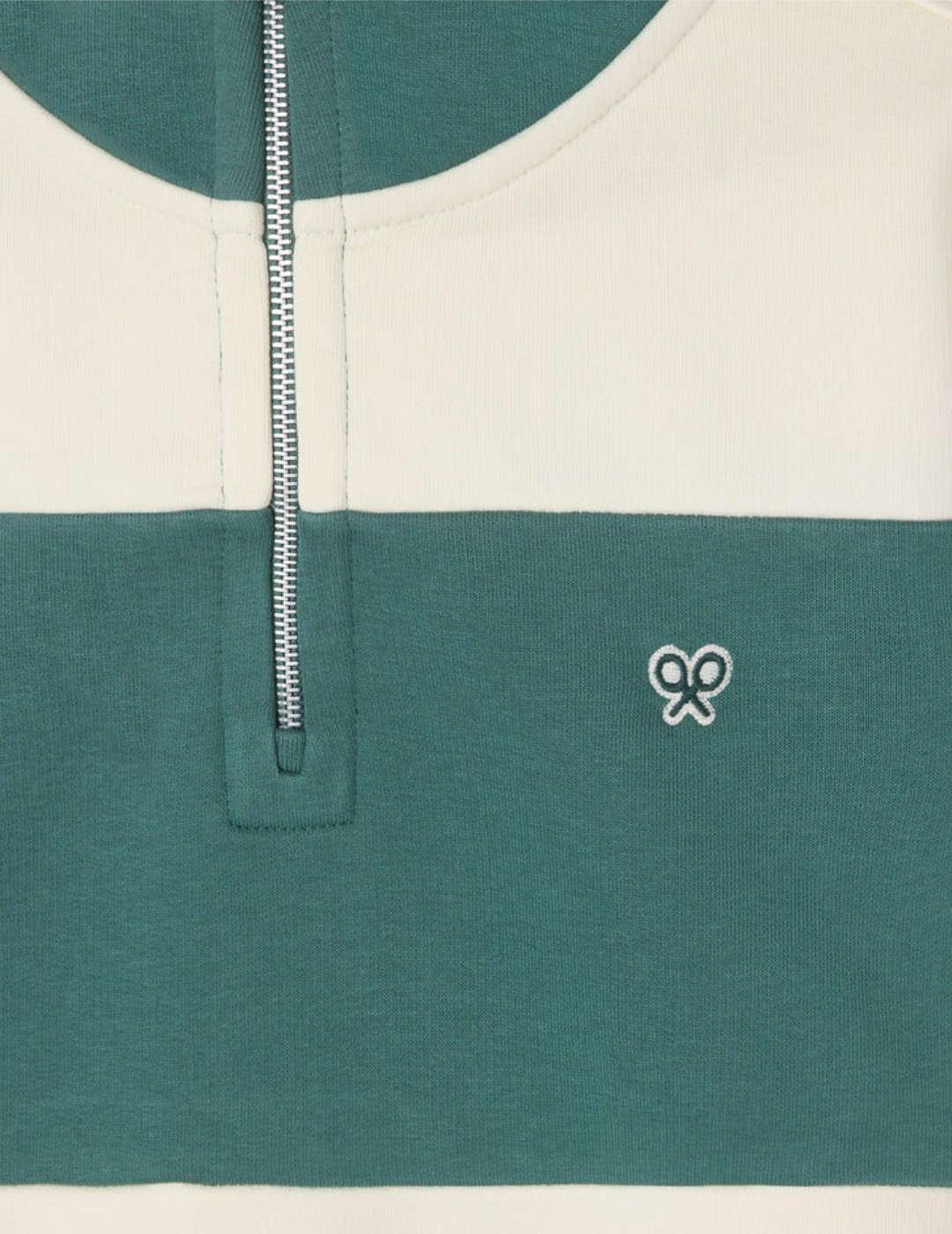 Sudadera Silbon cremallera raya verde y cruda para hombre