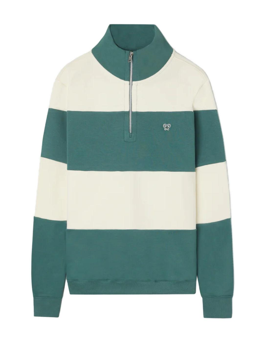 Sudadera Silbon cremallera raya verde y cruda para hombre