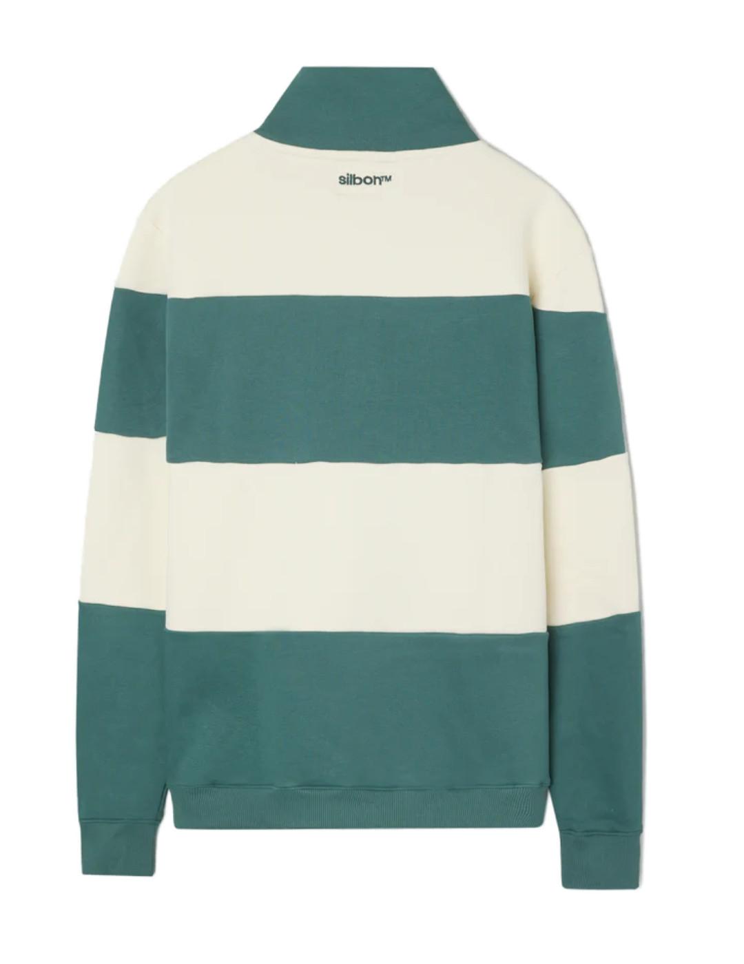 Sudadera Silbon cremallera raya verde y cruda para hombre