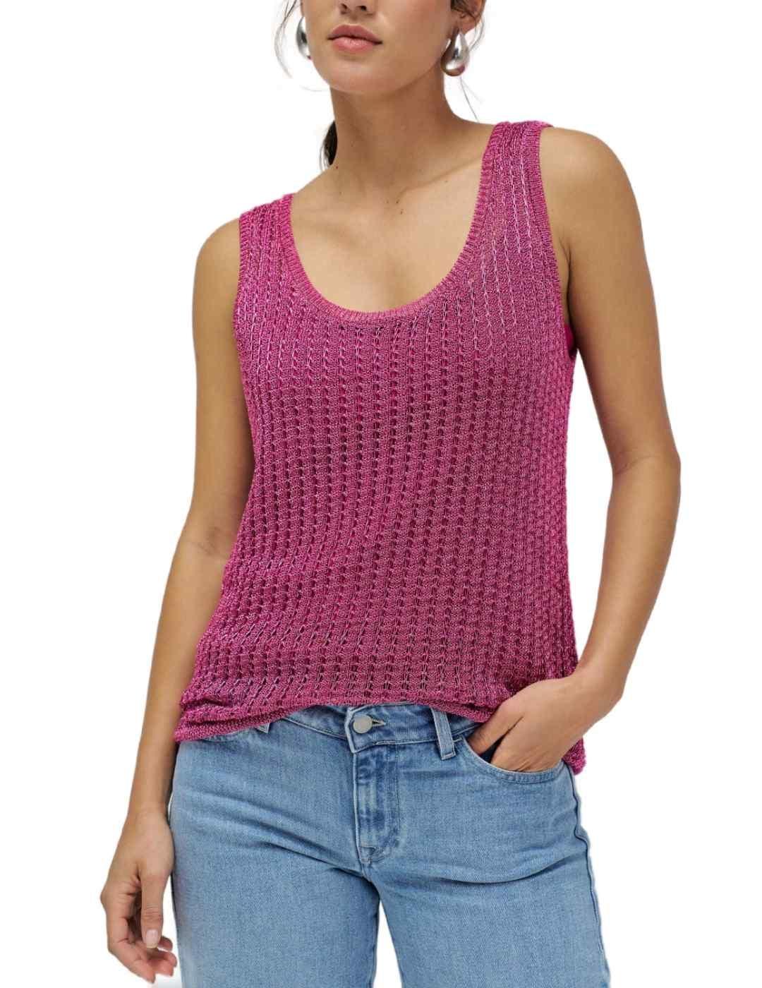 Top Salsa fucsia punto brillante para mujer-Sg