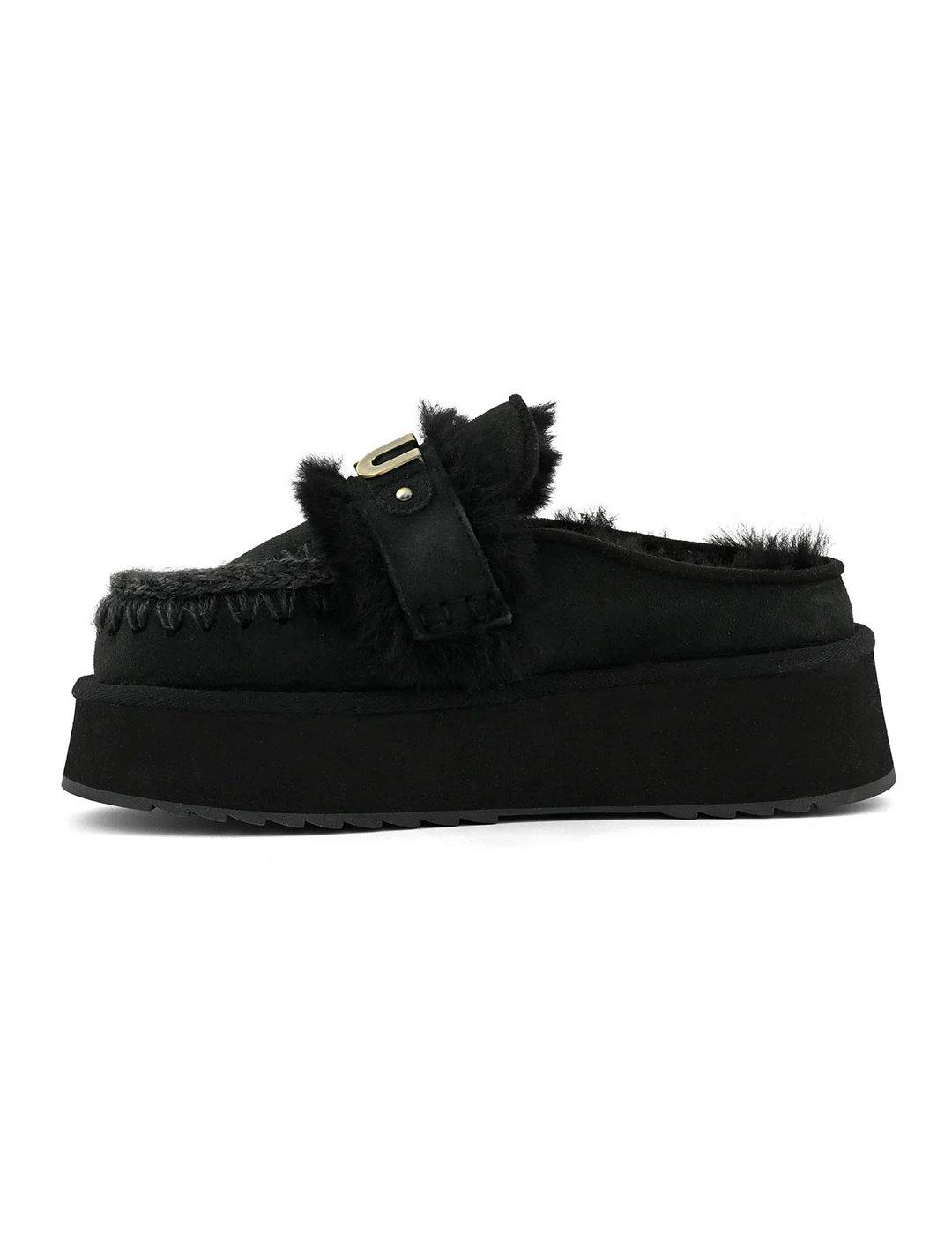 Zueco Mou Platform clog de ante forrado borrego negro mujer
