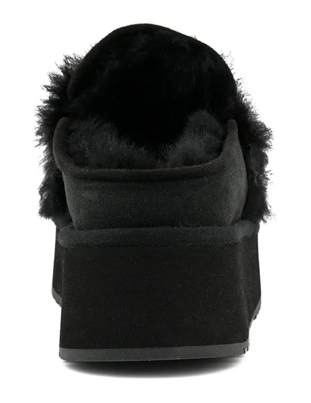 Zueco Mou Platform clog de ante forrado borrego negro mujer