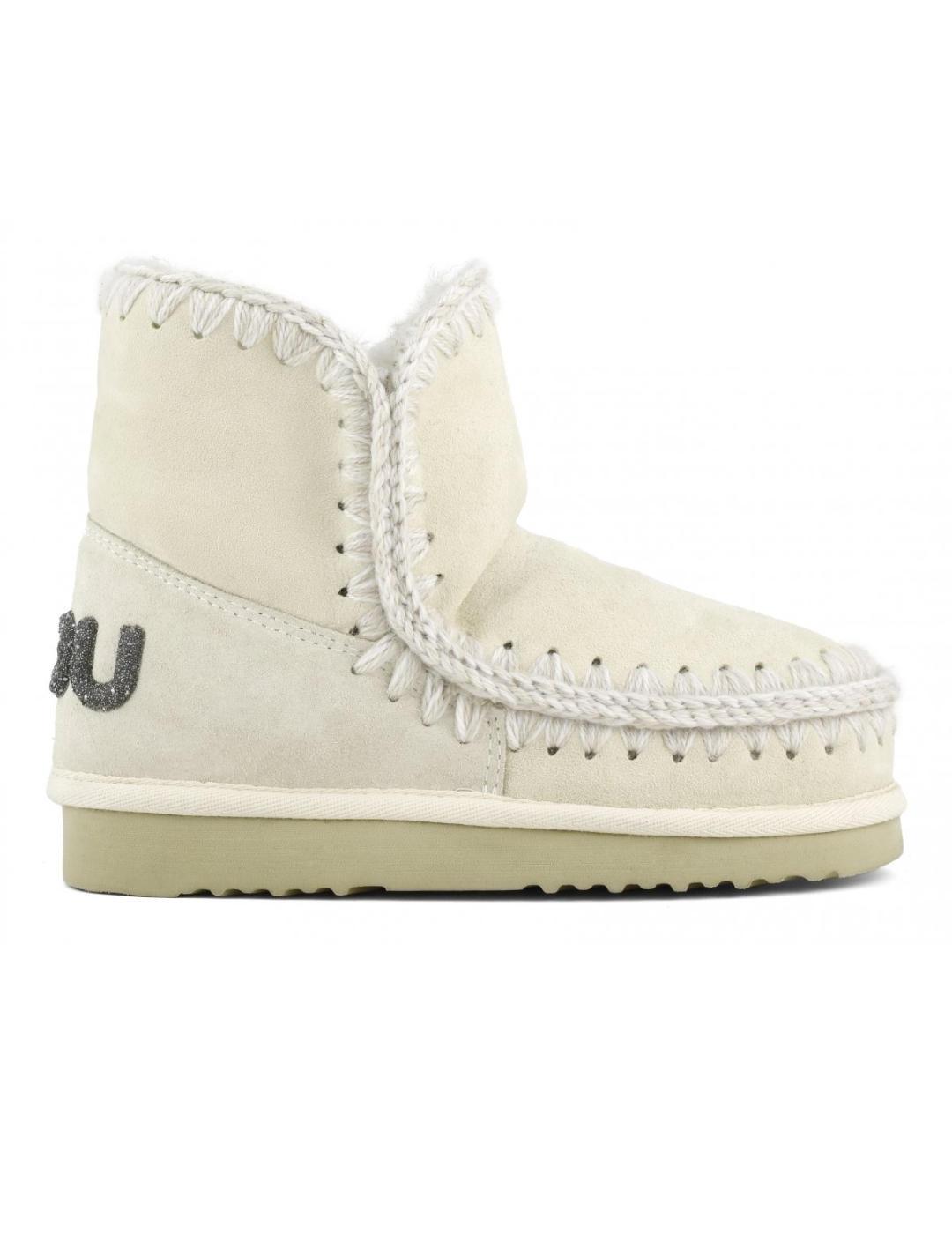 Botines Mou Skim18 glitter logo piel de oveja vainilla mujer
