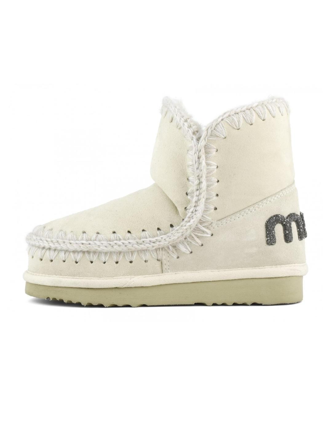 Botines Mou Skim18 glitter logo piel de oveja vainilla mujer