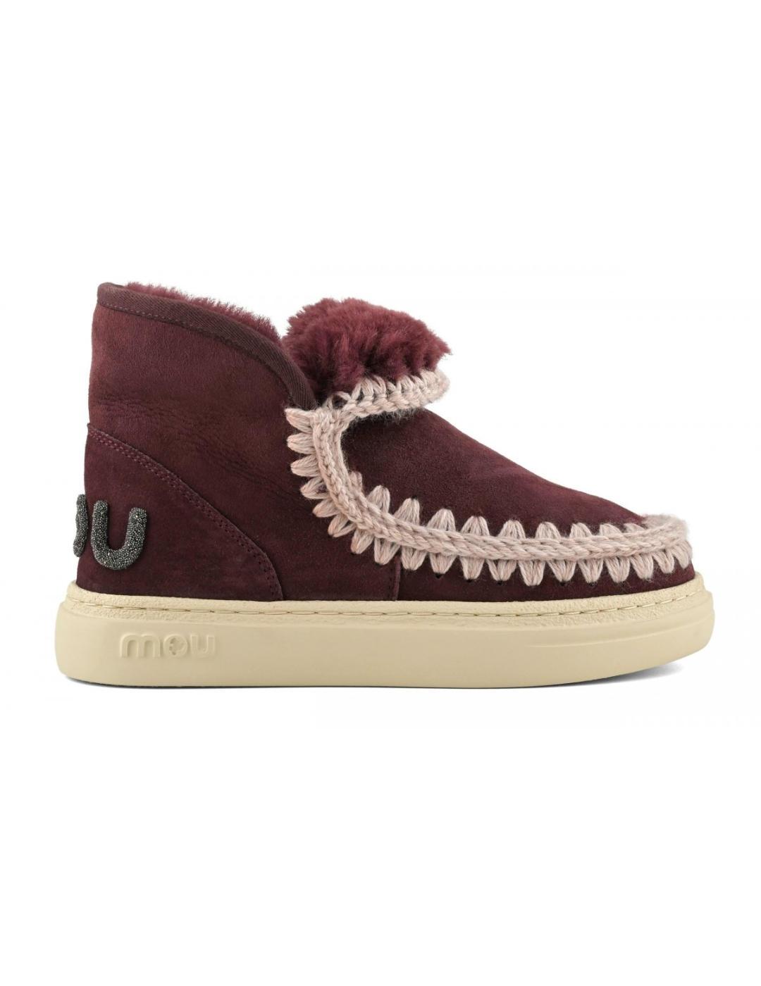 Botines Eskimo sneak glitte en piel de oveja granate mujer