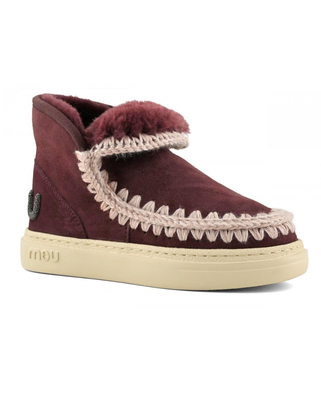 Botines Eskimo sneak glitte en piel de oveja granate mujer