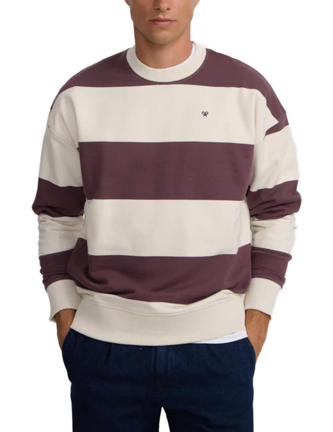 Sudadera Silbon rayas oversize crema burdeos hombre