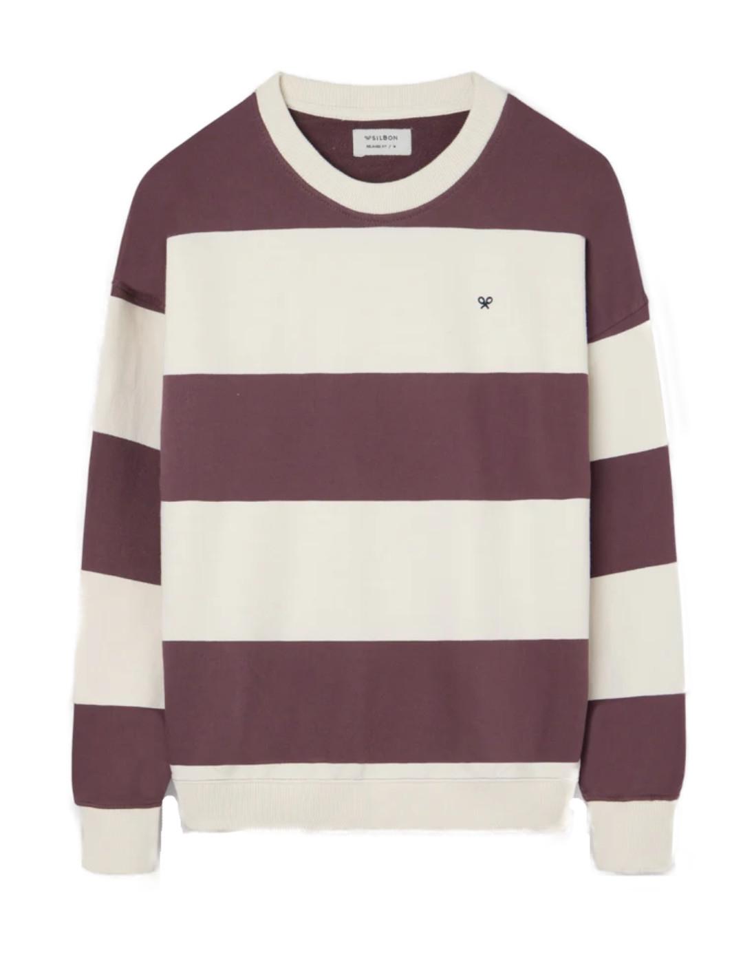 Sudadera Silbon rayas oversize crema burdeos hombre
