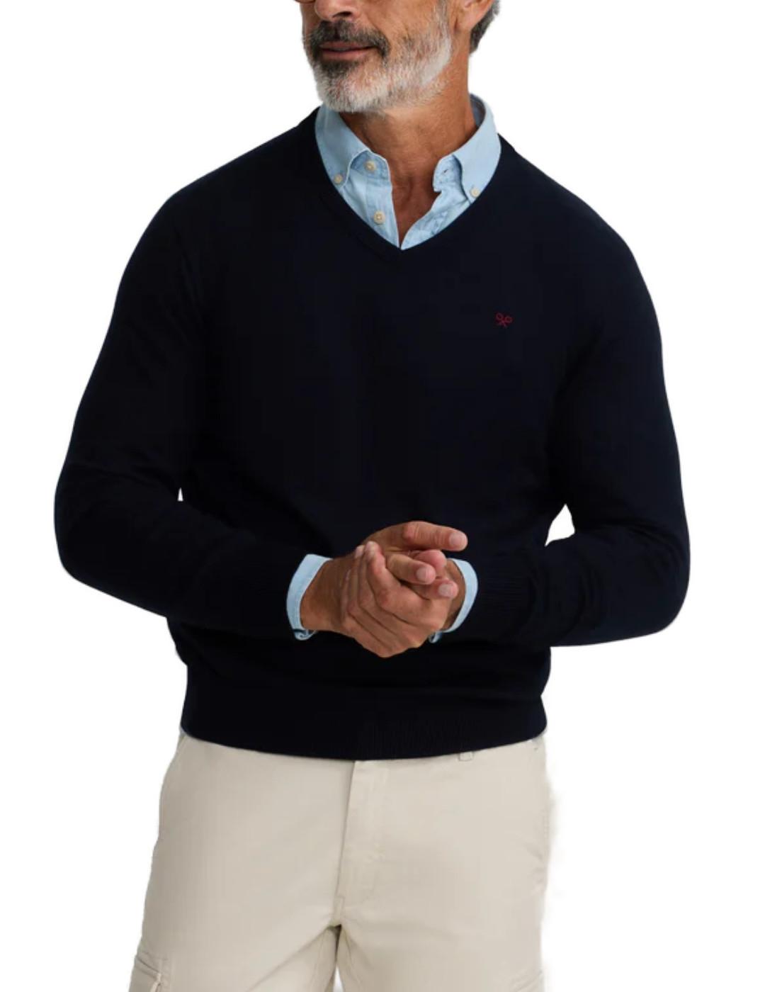 Jersey Silbon classic cuello V marino de punto para hombre