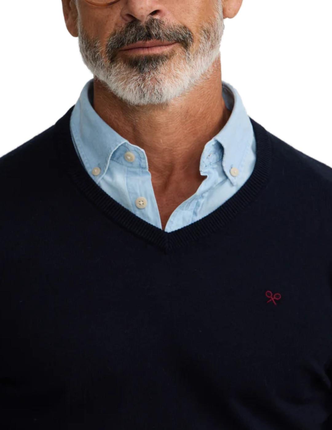 Jersey Silbon classic cuello V marino de punto para hombre