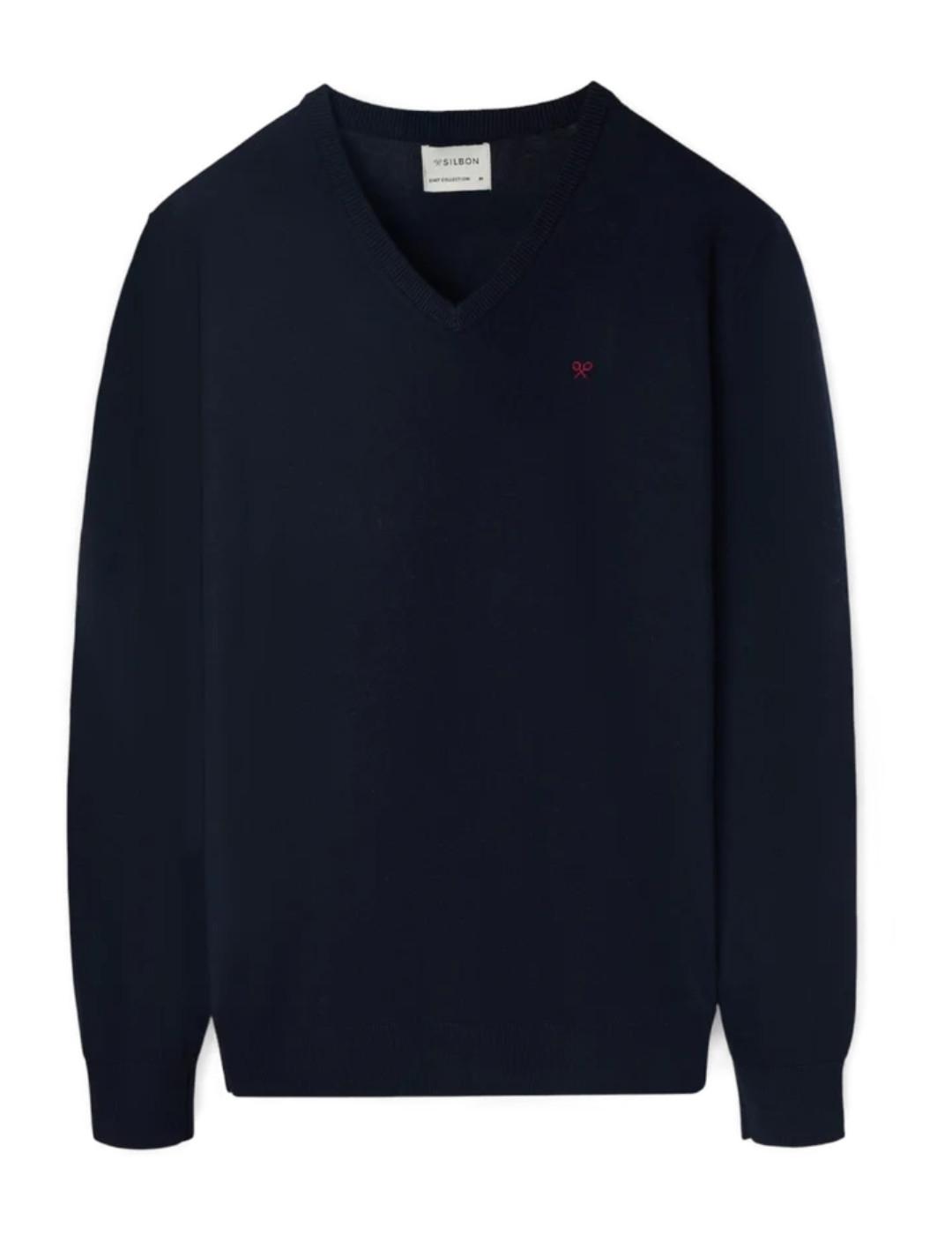 Jersey Silbon classic cuello V marino de punto para hombre