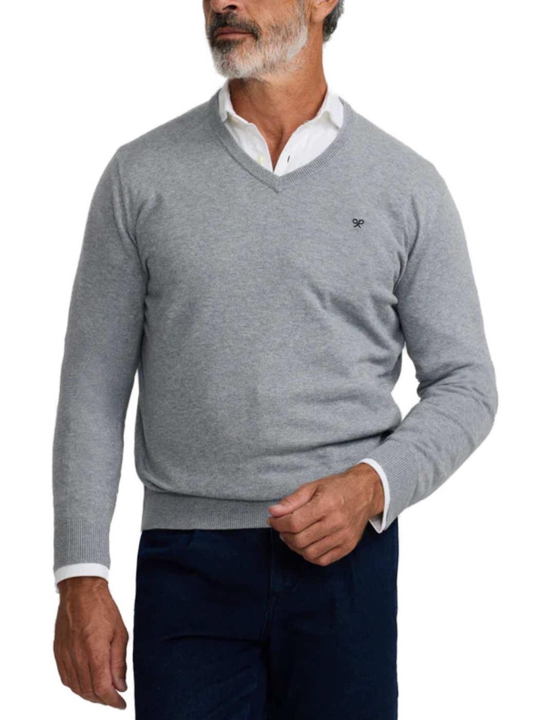 Jersey Silbon classic cuello pico gris cachemira de hombre