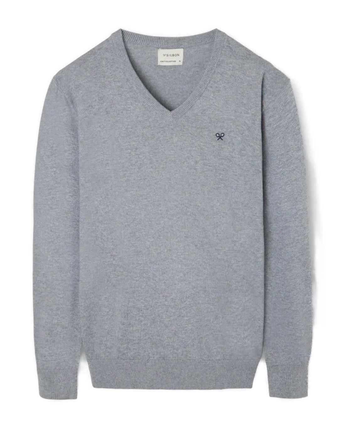 Jersey Silbon classic cuello pico gris cachemira de hombre