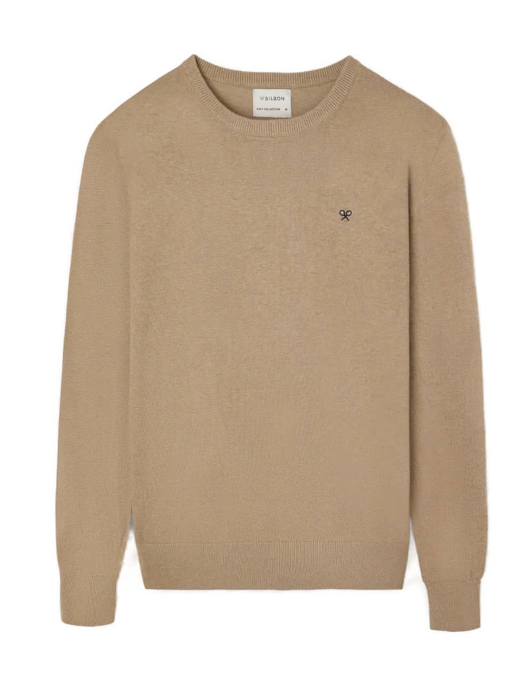 Jersey Silbon clasic cuello redondo beige cashmere de hombre