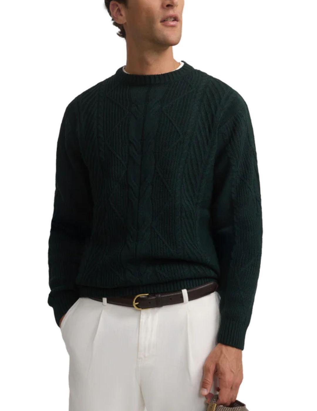 Jersey Silbon de ochos clasico verde trenzado para hombre