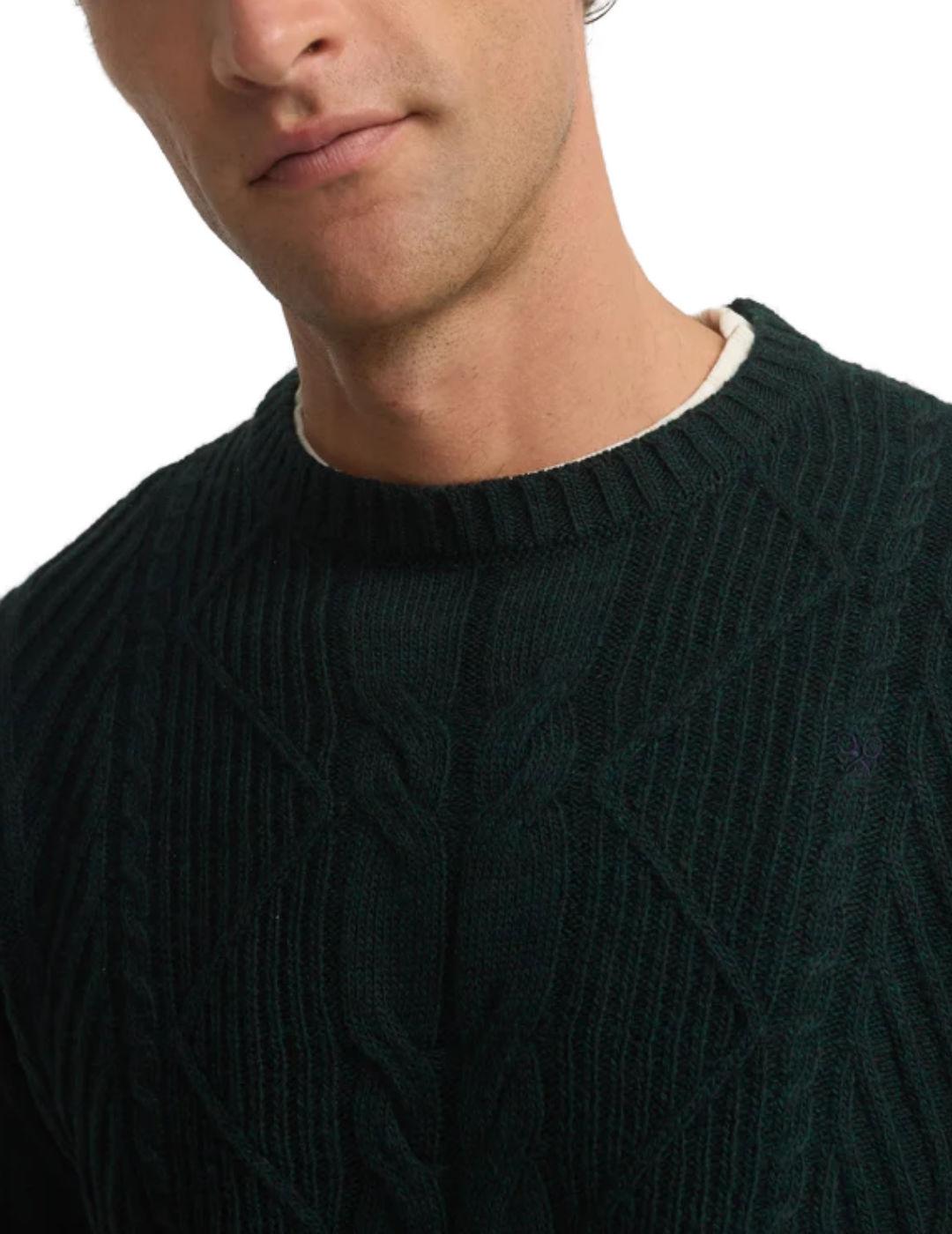 Jersey Silbon de ochos clasico verde trenzado para hombre