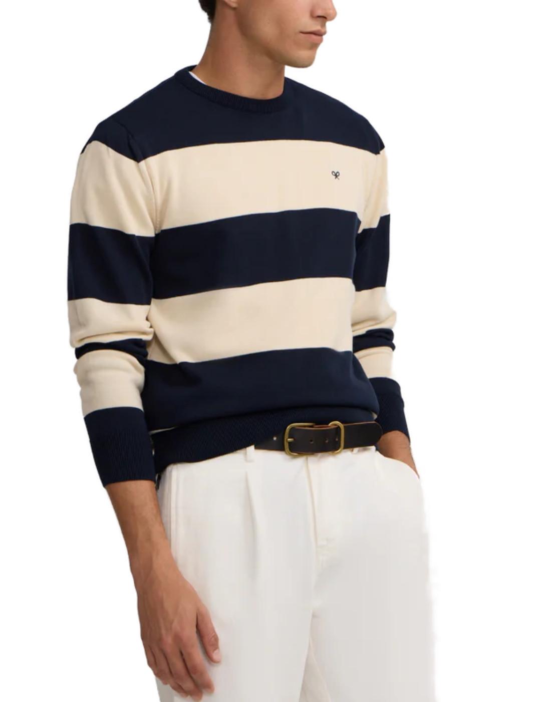 Jersey Silbon rayas beige y azul marino de hombre