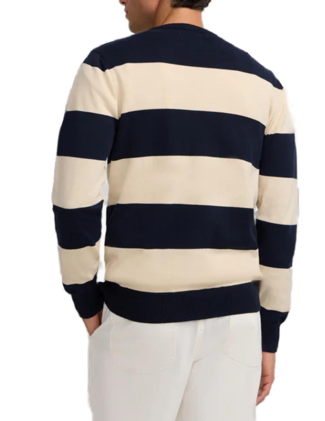 Jersey Silbon rayas beige y azul marino de hombre