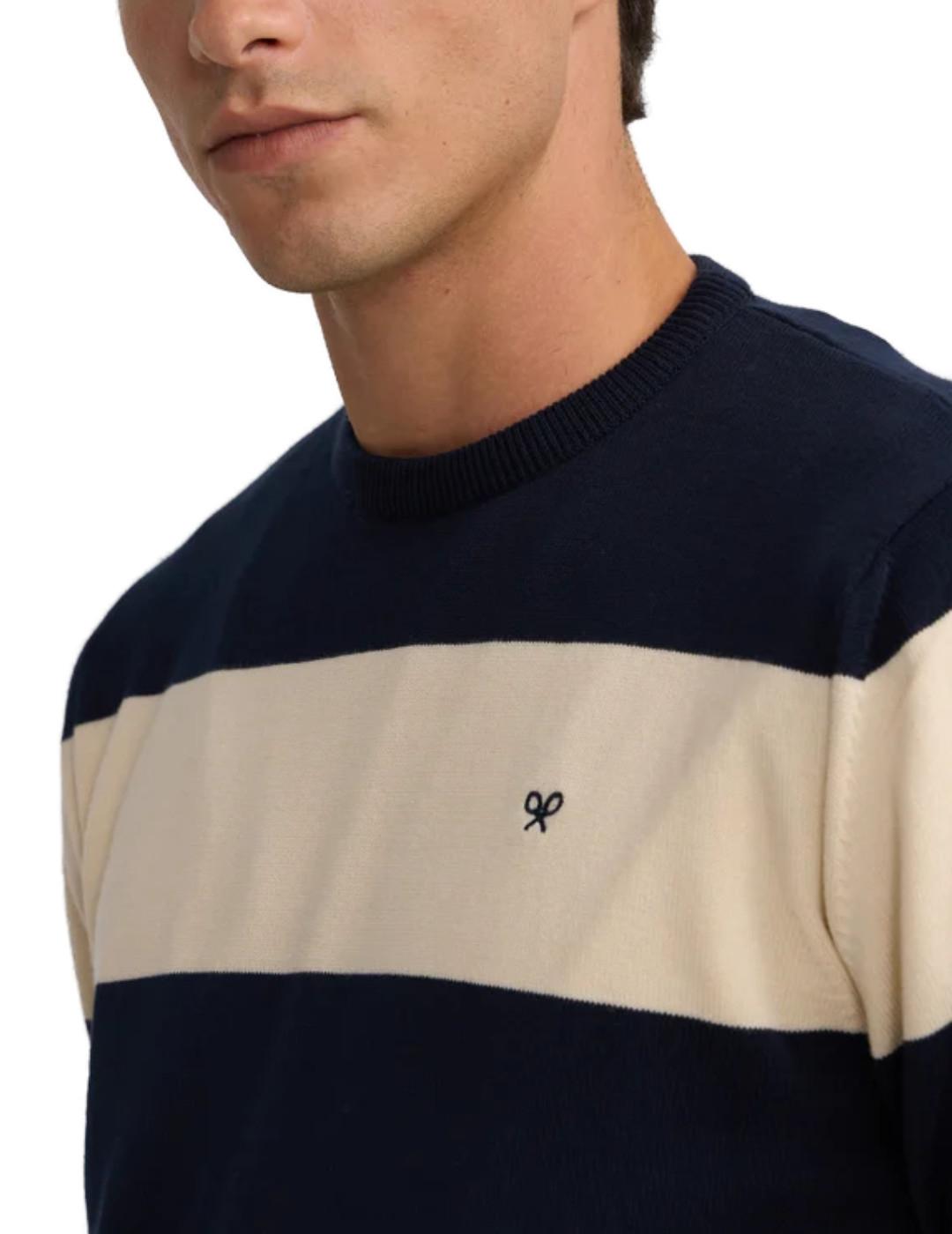 Jersey Silbon rayas beige y azul marino de hombre