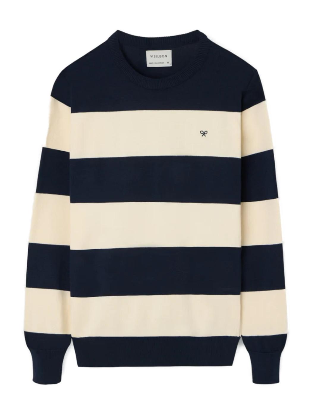 Jersey Silbon rayas beige y azul marino de hombre