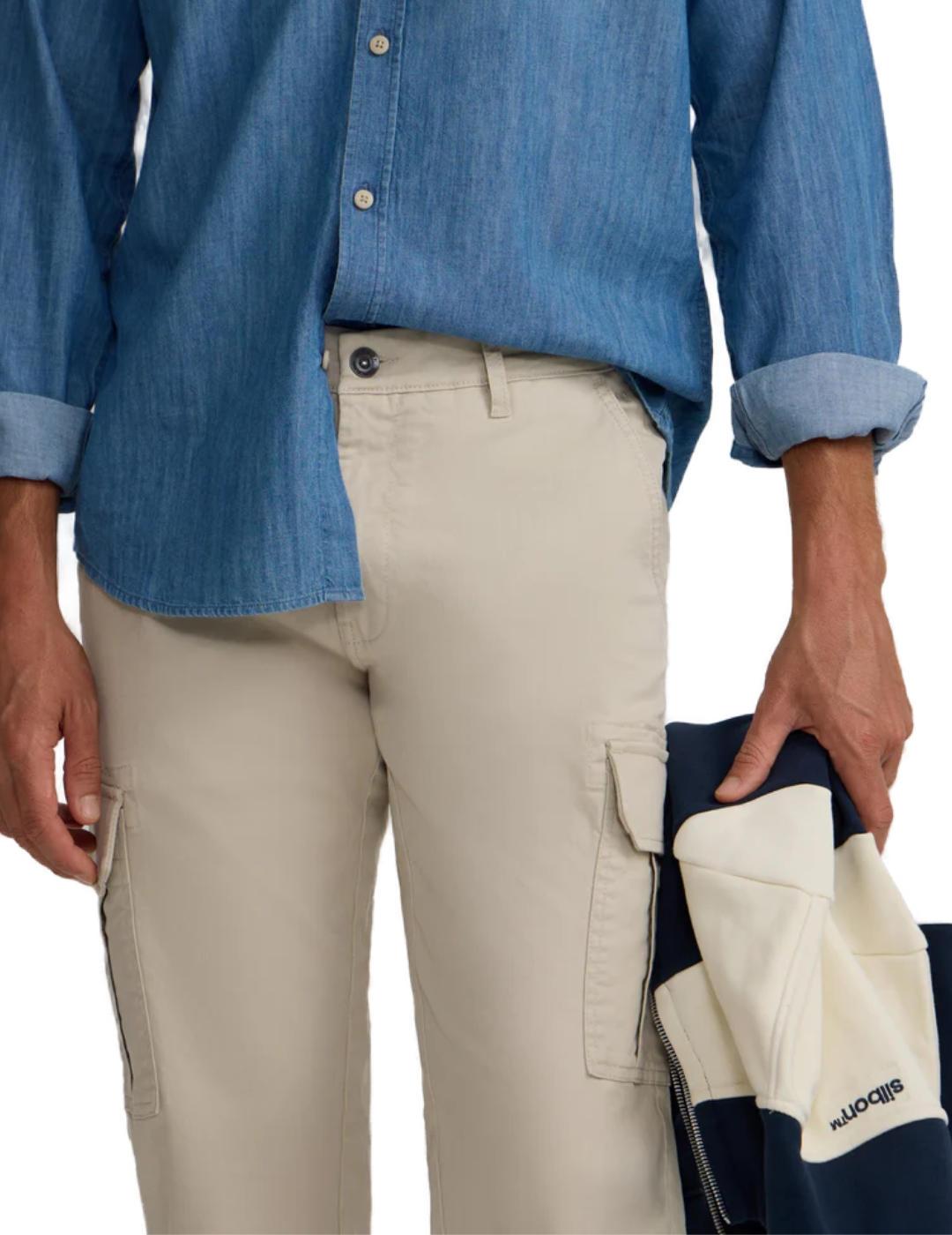 Pantalón Silbon cargo casual beige multibolsillos de hombre