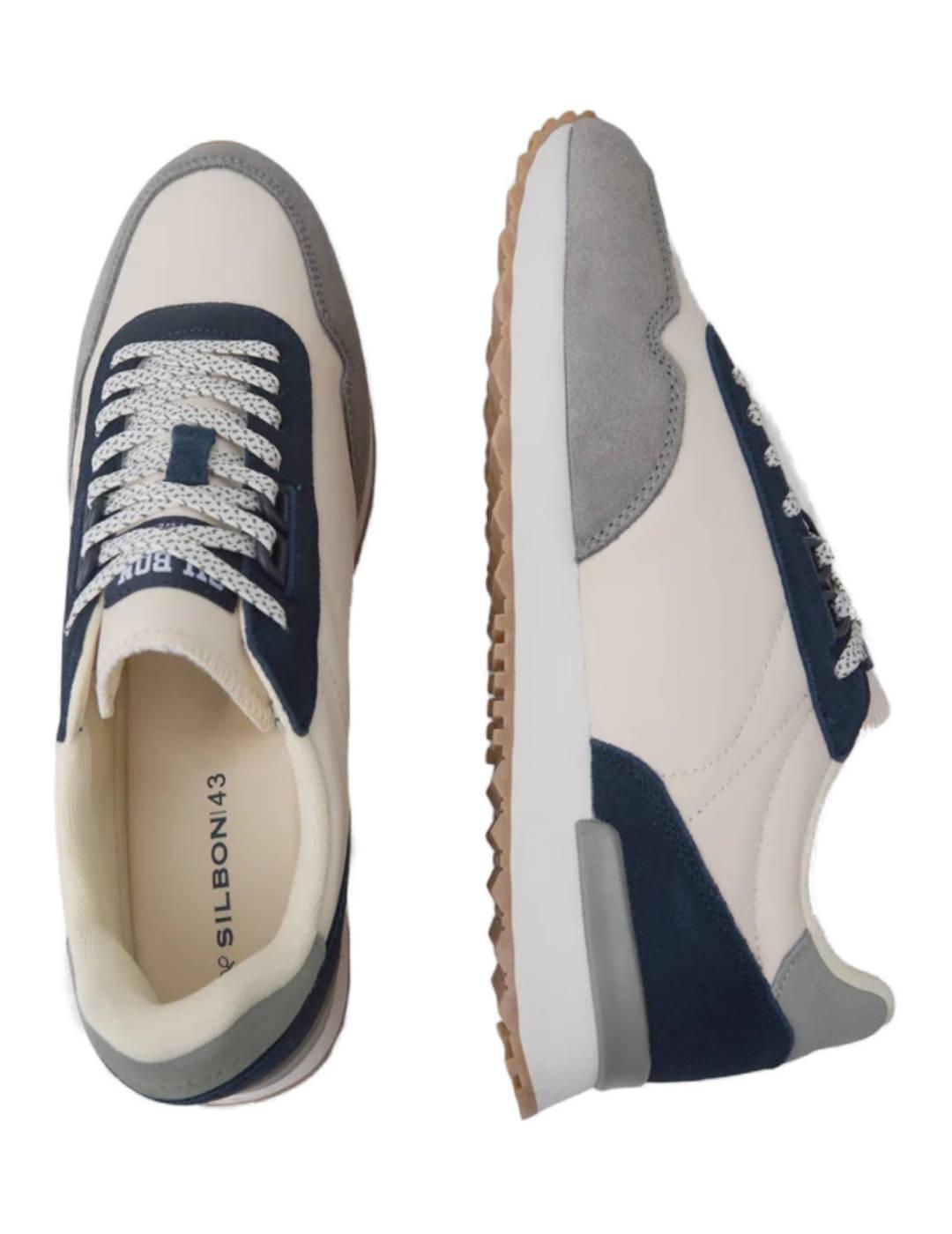 Zapatilla Silbon running  multicolor beigey azul para hombre