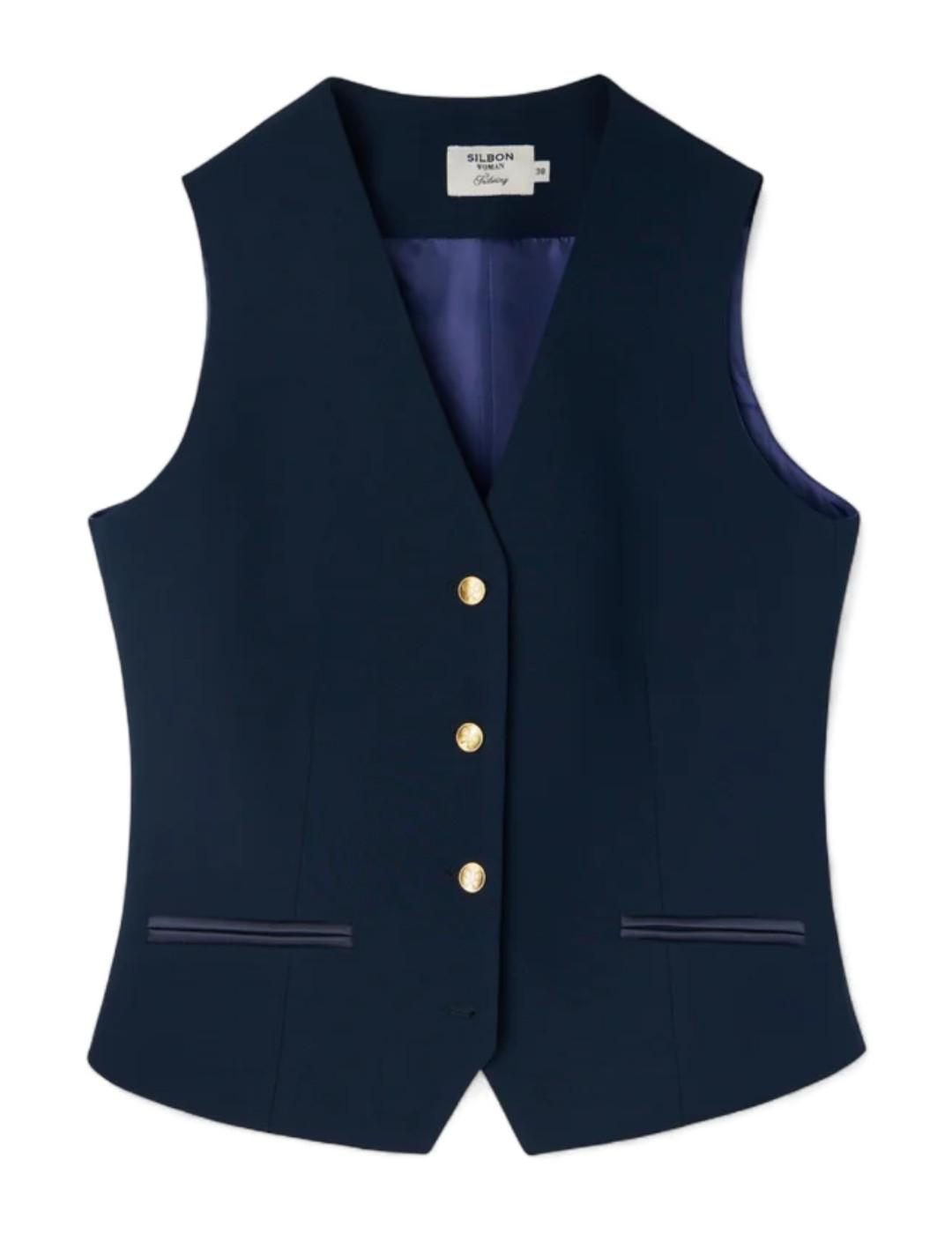 Chaleco Silbon clásico detalles saten marino para mujer